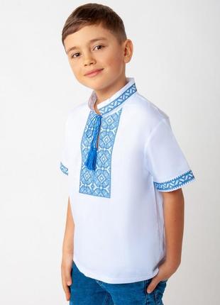 Белая вышиванка с коротким рукавом, белая вышиванка для мальчика, вышитая рубашка для мальчика