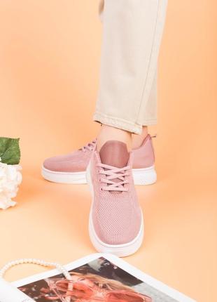 Стильные розовые кроссовки из текстиля сетка летние дышащие на платформе1 фото