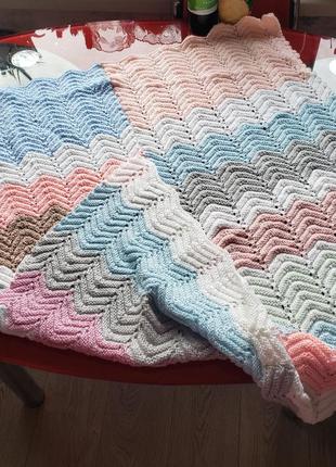 Плед детское одеялко вязаный разноцветный девочке зигзаги 110 на 85 см
