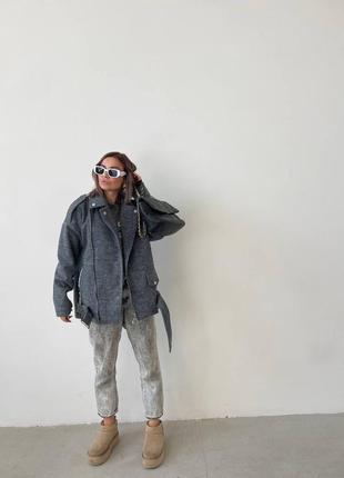 Женская трендовая серая куртка-косуха серый графит в стиле оверсайз s, m, l3 фото