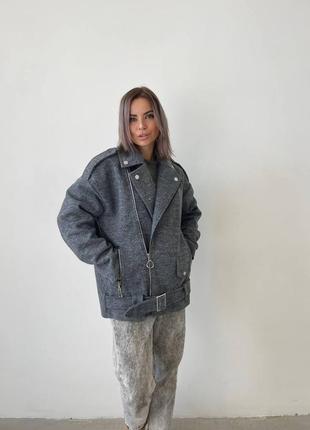 Женская трендовая серая куртка-косуха серый графит в стиле оверсайз s, m, l2 фото
