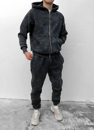Чорний виварений спортивний костюм чоловічий на блискавці