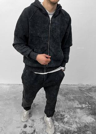 Чорний виварений спортивний костюм чоловічий на блискавці