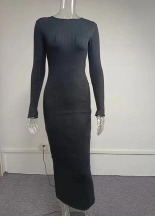 Шикарна еластична міді сукня плаття по фігурі плаття в рубчик плаття чулок2 фото