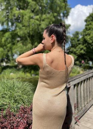 Вʼязаний літній сарафан сукня довга із хлопка ручна робота7 фото