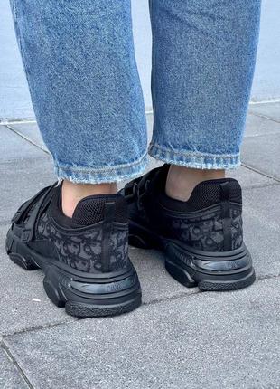 Стильні текстильні кросівки шкіряні кросівки в стилі christian dior d-wonder ‘black’ діор стильні кросівки тренд4 фото