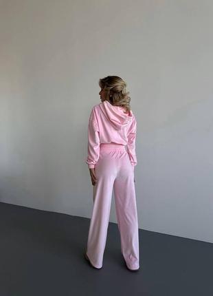 Стильный женский в спортивном стиле розовый костюм комплект двойка кофта с прямыми брюками4 фото