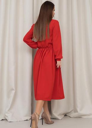 Червона класична сукня з довгими рукавами3 фото