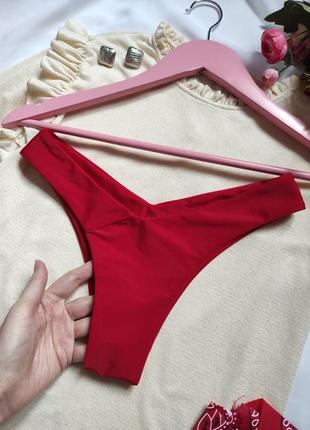 Красные плавки женские с v вырезом низ купальника бикини раздельный купальник3 фото