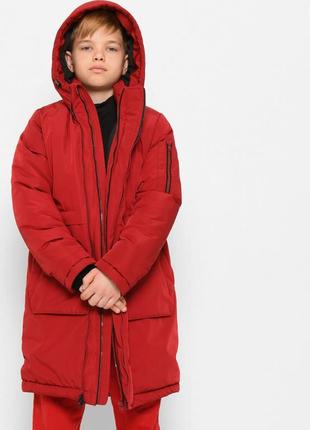 Куртка детская теплая с капюшоном, парка детская зимняя для мальчика, красная1 фото