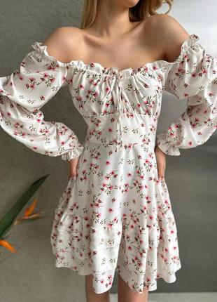 Женское роскошное стильное качественное трендовое легкое летнее белое платье с розовыми цветами.9 фото