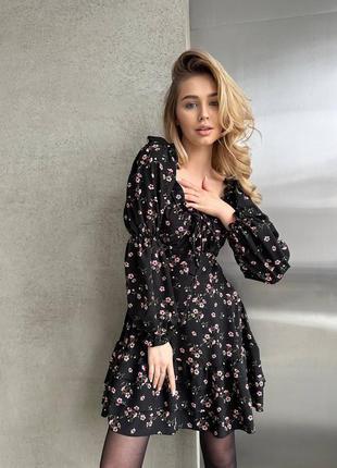 Женское роскошное стильное качественное трендовое легкое летнее черное платье с розовыми цветами.3 фото
