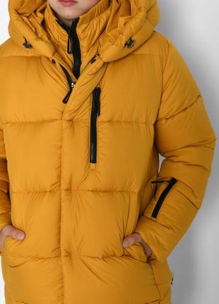 Куртка детская пуховая, теплая зимняя, с капюшоном, для мальчика, горчичная9 фото