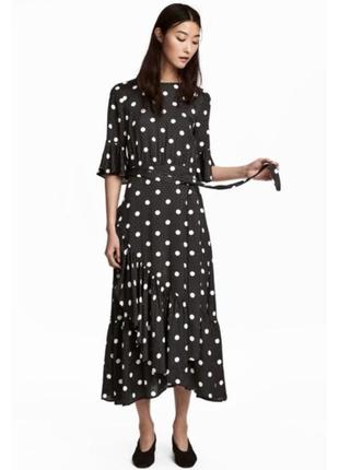 Длинное платье h&m в горошек, с воланами. летнее женское платье.