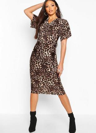 Платье миди плиссе в леопардовый принт