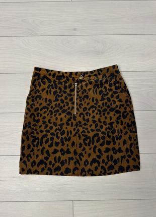 Вельветовая юбка на молнии леопард3 фото