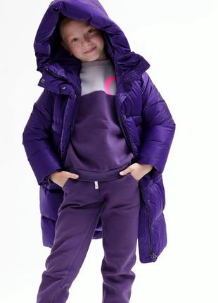 Пуховик детский, для девочки, куртка детская пуховая зимняя с капюшоном, теплая, фиолетовый3 фото