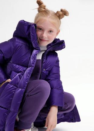 Пуховик детский, для девочки, куртка детская пуховая зимняя с капюшоном, теплая, фиолетовый6 фото