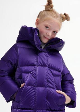 Пуховик детский, для девочки, куртка детская пуховая зимняя с капюшоном, теплая, фиолетовый7 фото