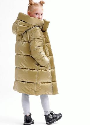 Пуховик детский, для девочки, куртка детская пуховая зимняя с капюшоном, теплая, бронзовый2 фото