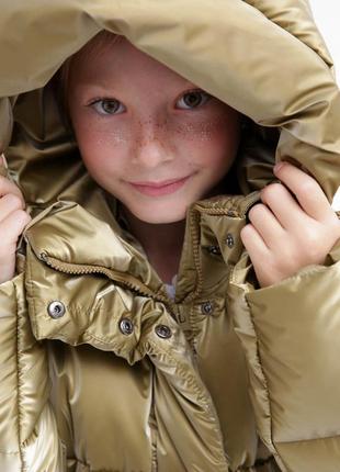 Пуховик детский, для девочки, куртка детская пуховая зимняя с капюшоном, теплая, бронзовый5 фото