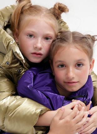 Пуховик детский, для девочки, куртка детская пуховая зимняя с капюшоном, теплая, бронзовый6 фото