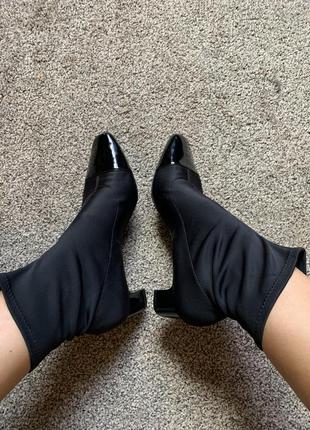 Чоботи 👢 панчоху черевики панчіх з квадратним носком від zara носок туфлі 🧦8 фото