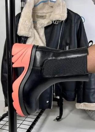 Черные кожаные ботинки челси с яркой оранжевой подошвой!6 фото