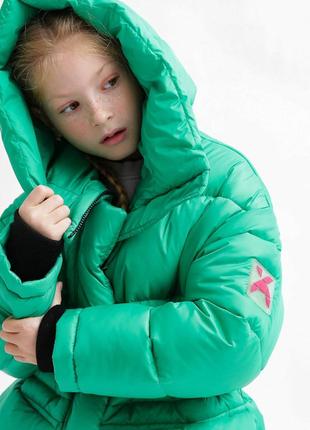 Куртка зимняя детская, пуховик детский, подростковый, с капюшоном, с поясом, для девочки, зеленый4 фото