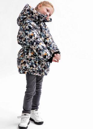 Куртка зимняя детская, пуховик детский, подростковый, с капюшоном, с поясом, для девочки мультиколор5 фото