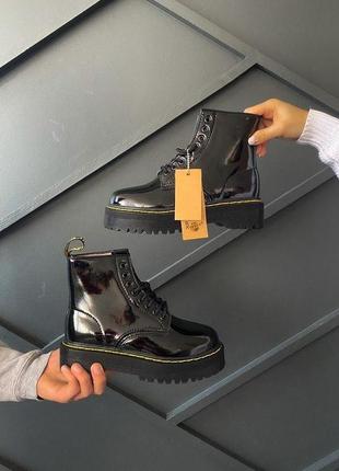 Женские ботинки dr. martens jadon platform patent fur "black"6 фото