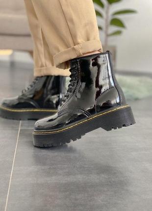 Женские ботинки dr. martens jadon platform patent fur "black"4 фото