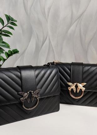 Женская сумка в стиле pinko черная с золотой серебряной цепочкой2 фото