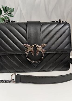 Женская сумка в стиле pinko черная с золотой серебряной цепочкой4 фото