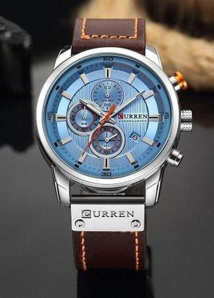 Мужские классические кварцевые стрелочные наручные часы с хронографом curren 8291. с кожаным   ремешком.2 фото
