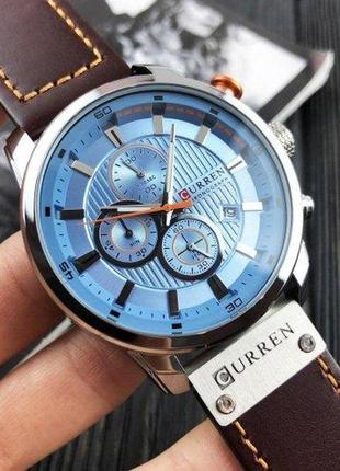Мужские классические кварцевые стрелочные наручные часы с хронографом curren 8291. с кожаным   ремешком.3 фото