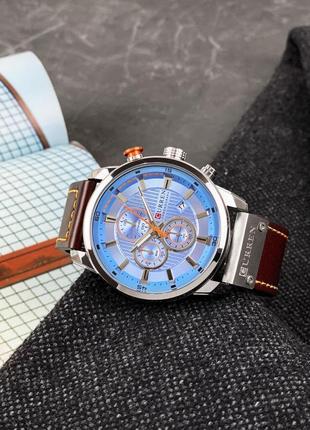 Мужские классические кварцевые стрелочные наручные часы с хронографом curren 8291. с кожаным   ремешком.10 фото