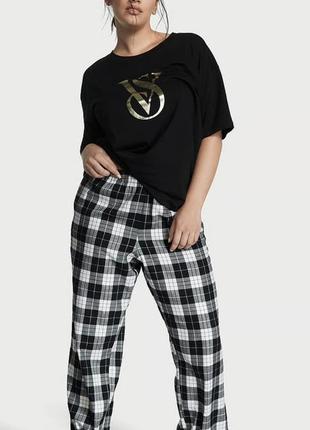 Піжама (футболка + штани) victoria's secret flannel jogger tee-jama s чорна