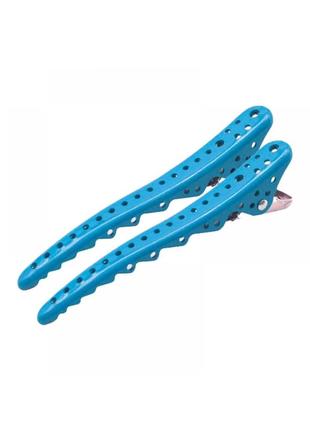 Парикмахерские клипсы-зажимы для волос акула металлические 10,3 см голубые