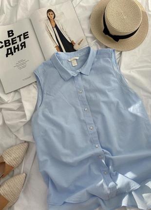 Блакитна сорочка без рукавів, ,блуза, майка, футболка, поло h&m