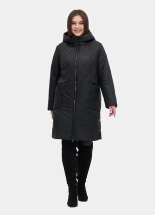 Удлиненная демисезонная женская черная куртка, батальные размеры1 фото