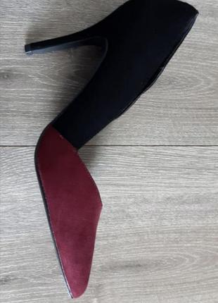 Лтуфлі човника під замш на високих підборах чорні/бордові 38-38.5 р.2 фото