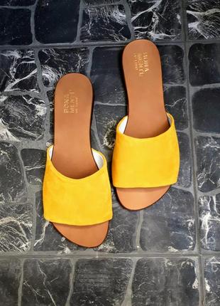 Замшевые шлёпанцы жёлтые р34-42 сандалии шлепки тапки сланцы тапочки шльопанці сандалі2 фото