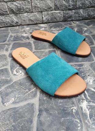 Замшевые шлёпанцы синие р34-42 сандалии шлепки тапки сланцы тапочки шльопанці сандалі