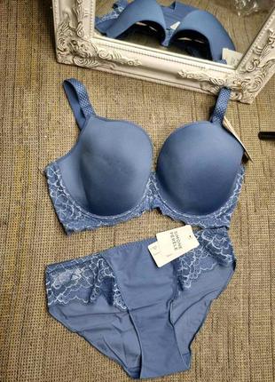 Комплект белья simone perele caresse слипами серо-голубой 75f/s