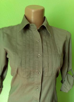 Удлиненная рубашка хаки из натуральной ткани