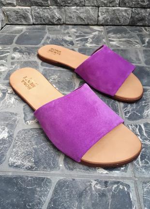 Замшевые шлёпанцы фиолет р34-42 сандалии шлепки тапки сланцы тапочки шльопанці сандалі1 фото