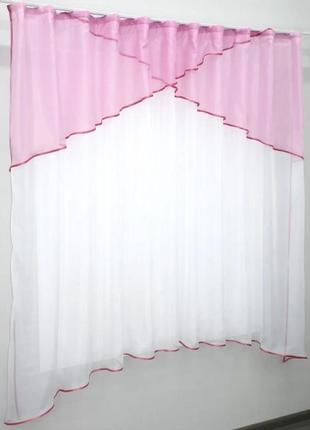 Кухонний комплект (270х170см) тюль арка з ламбрекеном. колір білий з рожевим3 фото