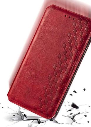 Шкіряний чохол книжка getman cubic (pu) для oppo a73 штучна шкіра, слот для візитки, червоний5 фото