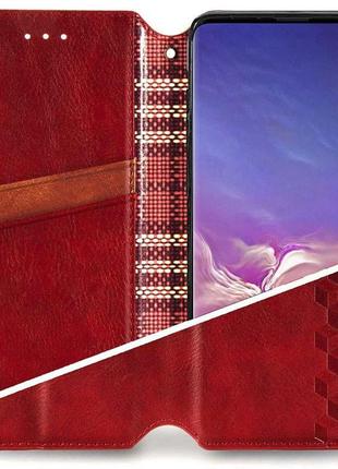 Шкіряний чохол книжка getman cubic (pu) для oppo a73 штучна шкіра, слот для візитки, червоний3 фото